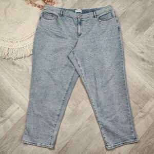 Lane Bryant Size 22  Rhinestone Blue Light Wash Jeans Mid Rise Boyfriend Denim